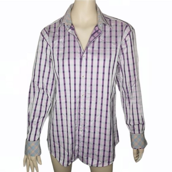 Bugatchi Other - 𝅺Bugatchi Uomo Mens Shirt Button Up Contrast Flip Cuff Cotton Casual Size Large
